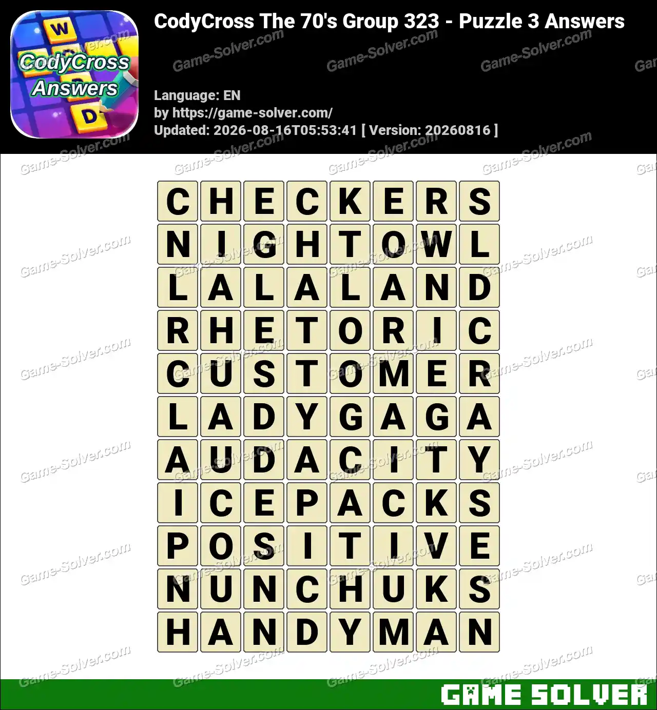 CodyCross The 70’s Group 323 – Puzzle 3 Answers